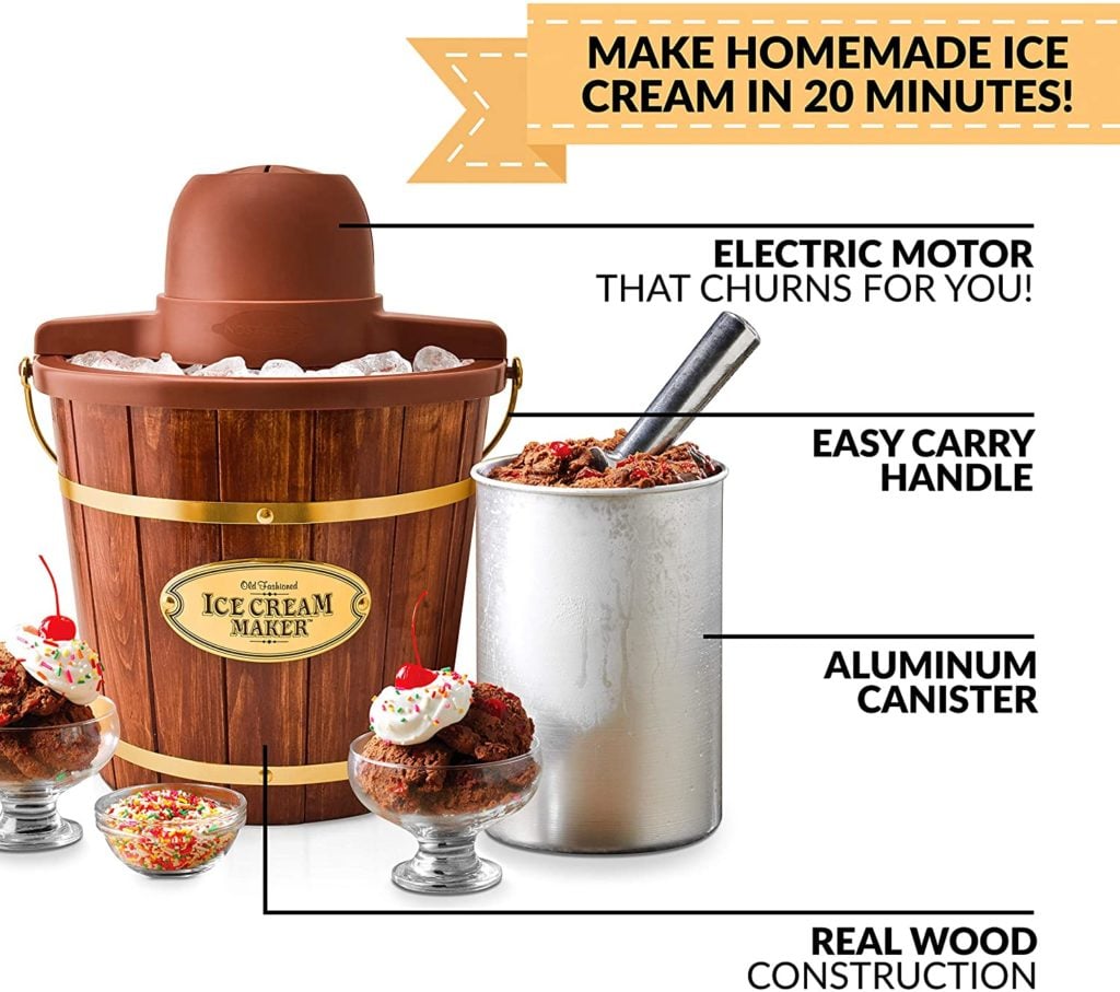 Electric Bucket Ice Cream Maker With Easy-Carry Handle, Makes 4-Quarts